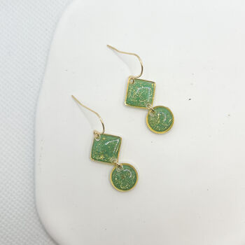 Sage Green Geometric Dainty Drop Earrings, 5 of 12