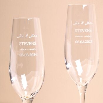 Set Of Two Personalised Wedding Champagne Glasses, 2 of 3
