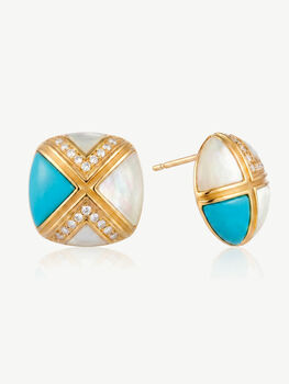 Gold Genuine Turquoise Stone Earrings With Mother Of Pearl, 7 of 7