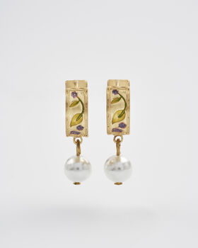 Blackberry Bramble Pearl Drop Gold Huggie Earrings, 3 of 8