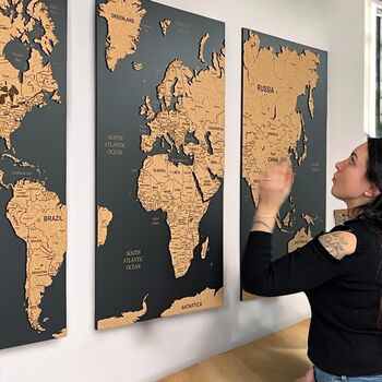 X X L Personalised Wooden And Mirror World Map Wall Art, 3 of 9