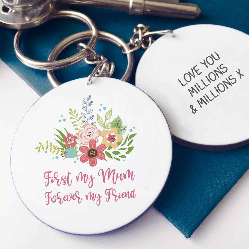 Image of First My Mum… Personalised Floral Keyring, Teal/Pink