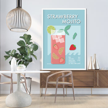 Strawberry Mojito Cocktail Print Four Colour Options, 4 of 8
