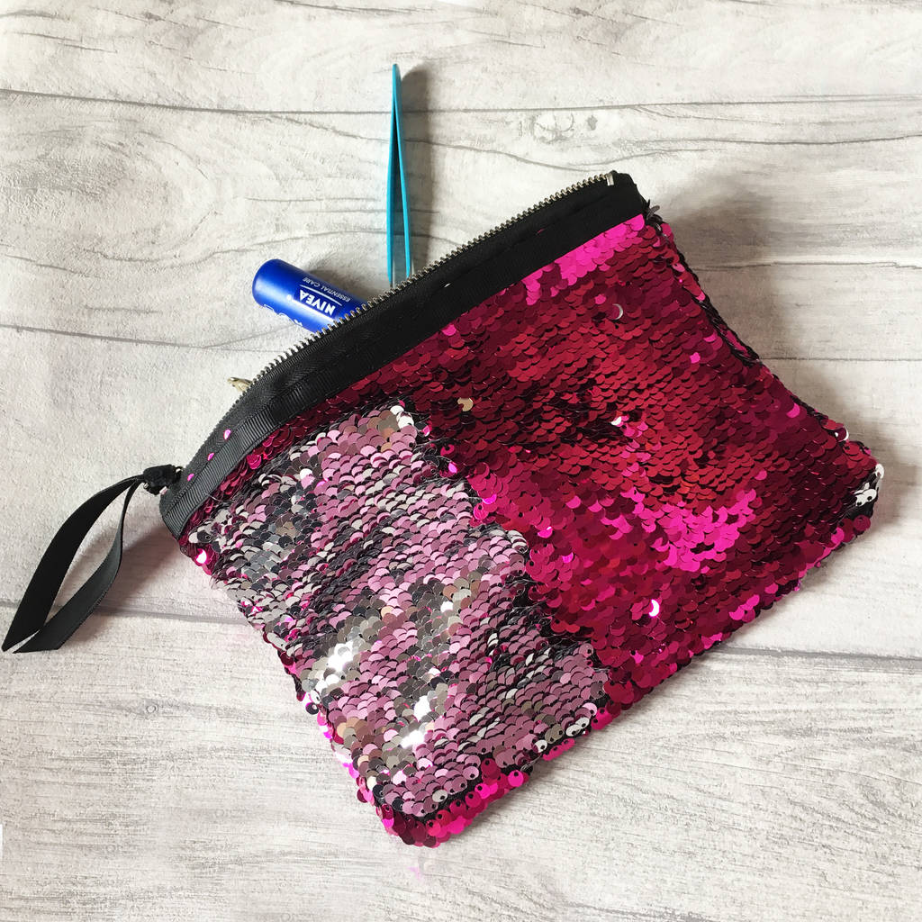 reversible sequin mermaid pencil case make up bag by personalised