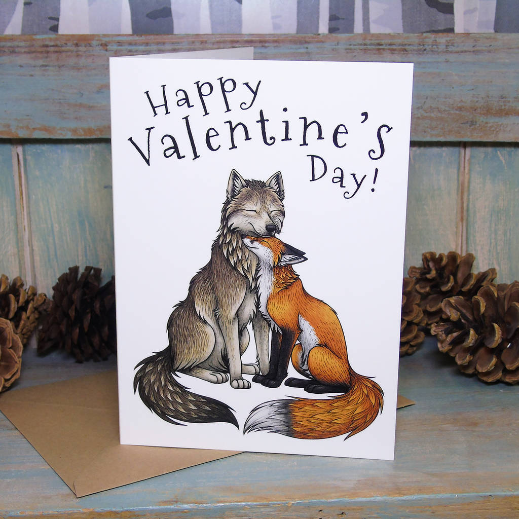 wolf and fox couple happy valentine's day card by lyndsey green illustration ...1024 x 1024