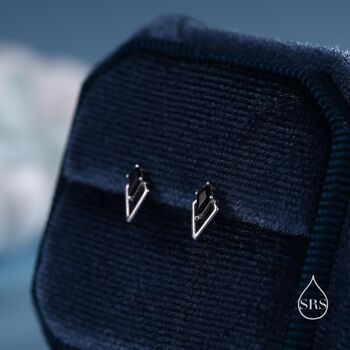 Sterling Silver Art Deco Inspired Tiny Rhombus Black Cz Stud Earrings, 3 of 12