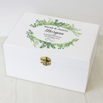 Personalised Botanical White Wooden Keepsake Box, 3 of 6