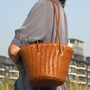 Hand Woven Genuine Leather Shopping Bucket Bag, thumbnail 8 of 12