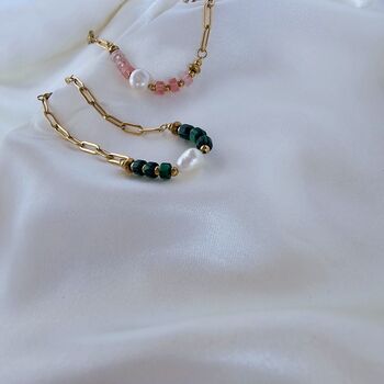 Pearl, Beads And 18 K Gold Plated Paperclip Chain Bracelet, 2 of 5