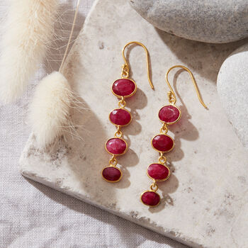 Ruby Pebble Gold Plated Silver Drop Earrings, 2 of 8