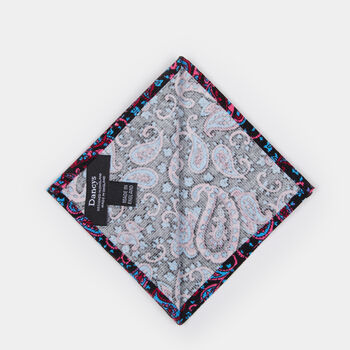 Mens Black And Pink Paisley Needlecord Pocket Square, 9 of 9
