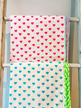 Handmade Block Print Dohar Blanket | Blue Hearts, 4 of 4
