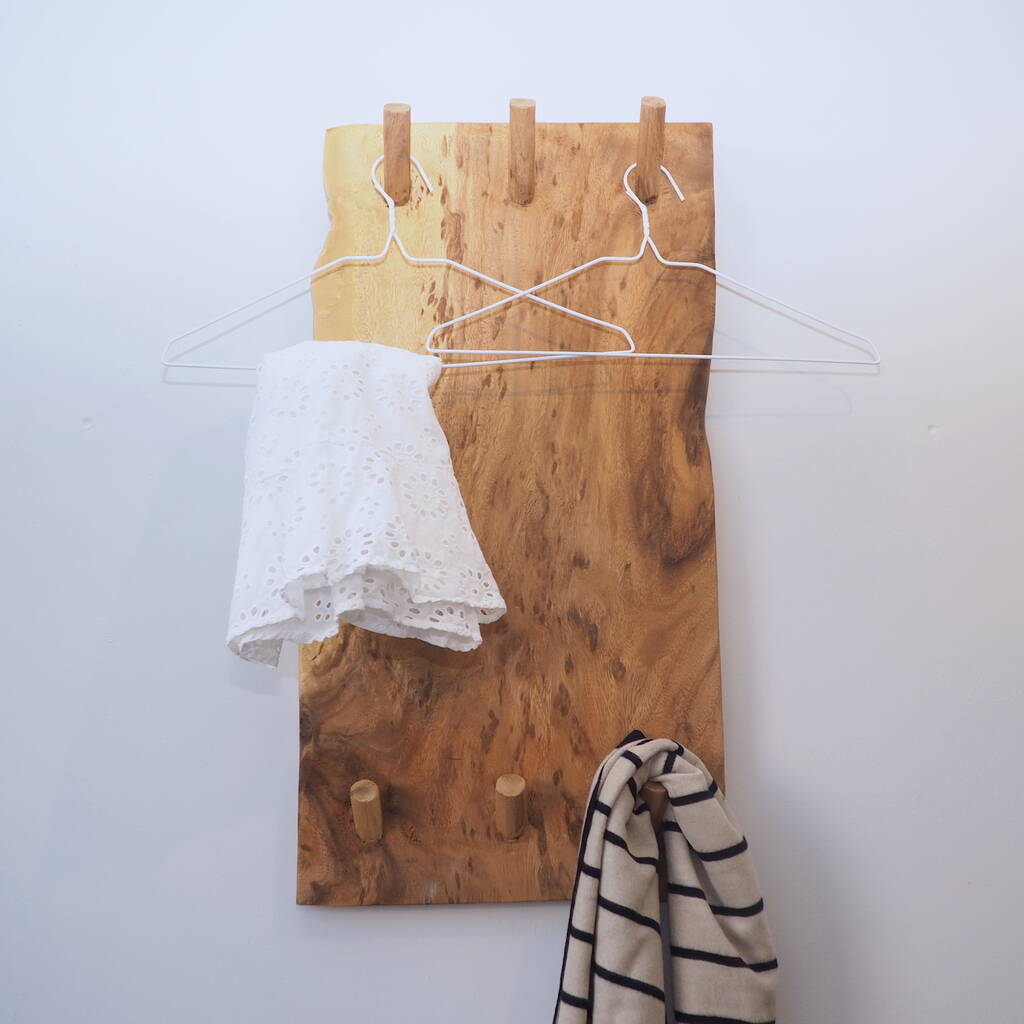 Natural Wood Wall Clothes Rack, 1 of 4