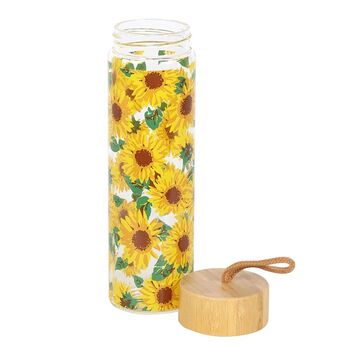 Sunflower Print Glass Water Bottle, 2 of 2