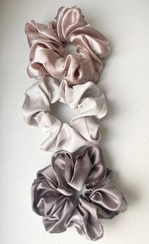 Lina Soft Scrunchie Set Of Three Greys Blush Pink, 2 of 5