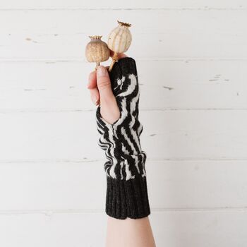 Zebra Lambswool Knitted Wrist Warmers, 4 of 12