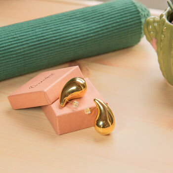 Large Gold Stud Earrings Teardrop Shape Jewellery, 4 of 7
