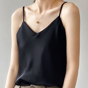 Black Grey Silk Satin Cami Top, 4 of 5