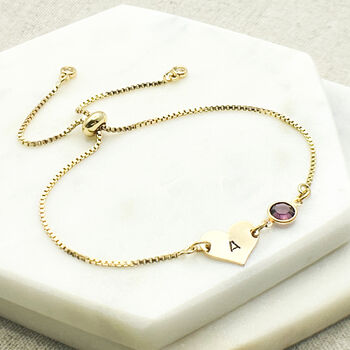 Gold Plated Initial And February Birthstone Bracelet, 5 of 5