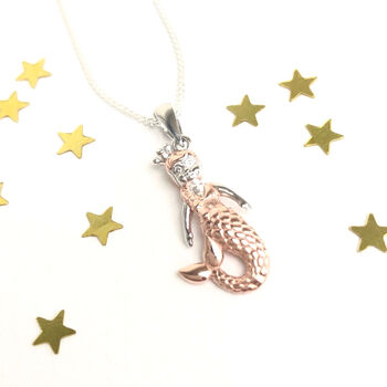 Sterling Silver And Rose Gold Plated Mermaid Necklace, 6 of 7