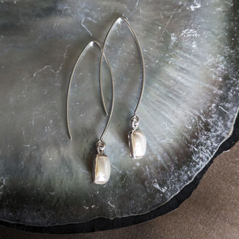 Rectanlge Freshwater Pearl Sterling Silver Earrings, 5 of 10