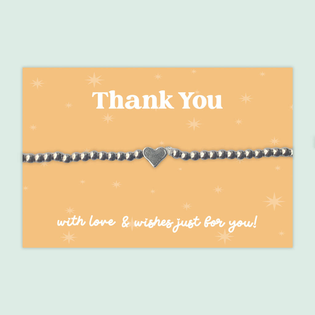 Thank You, Heart Charm Stretch Bracelet, Stainless Steel, 1 of 4