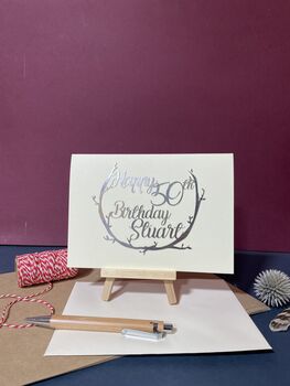 Personalised 50th Silver Papercut Birthday Card, 5 of 11