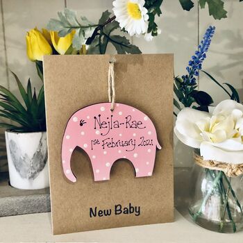 Personalised New Baby Elephant Wooden Keepsake Card, 4 of 7