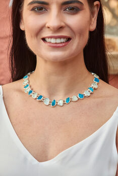 Aquamarine And Neon Apatite Gemstone Necklace, 2 of 4