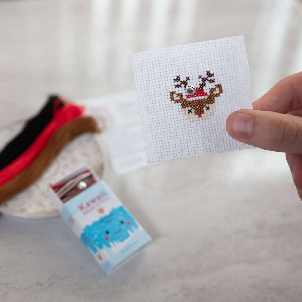 Kawaii Christmas Deer Mini Cross Stitch Kit, 1 of 8