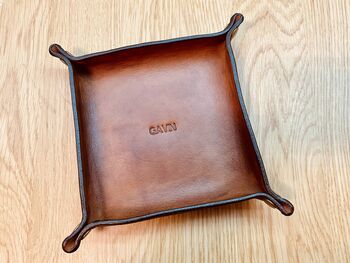 Personalised Leather Desk Valet Tray, Spanish Brown, 6 of 12