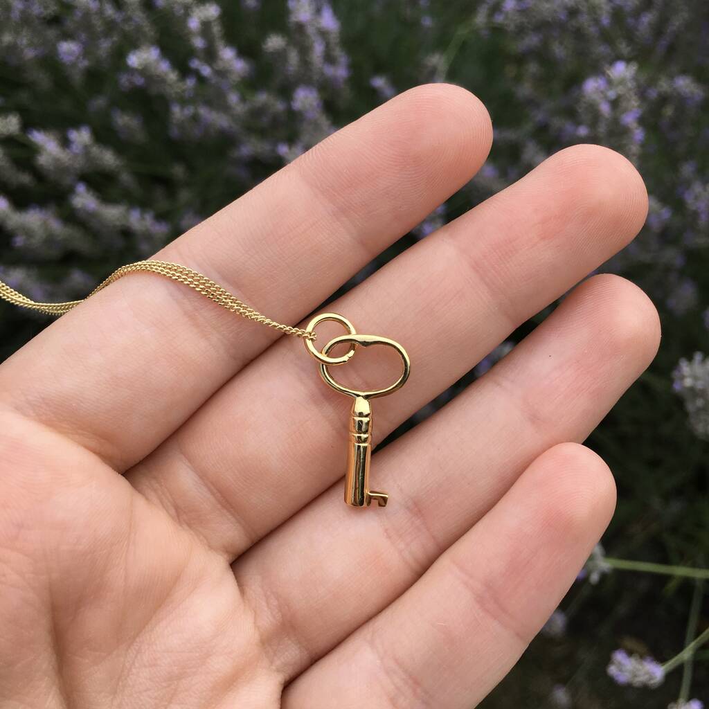 Key Pendant Necklace Gold Vermeil, 1 of 7