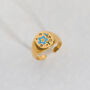 Blue Flower Gold Signet Open Ring Non Tarnish, thumbnail 1 of 5