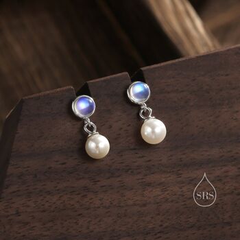 Moonstone And Pearl Dangle Earrings In Sterling Silver, 5 of 10