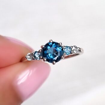Ombre Blue Topaz Five Stone Ring In Silver And Gold, 2 of 11