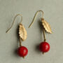 Vintage Brass Cherry Earrings, thumbnail 7 of 9