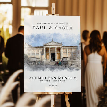 Custom Watercolour Illustration Wedding Venue Welcome Sign, 3 of 5