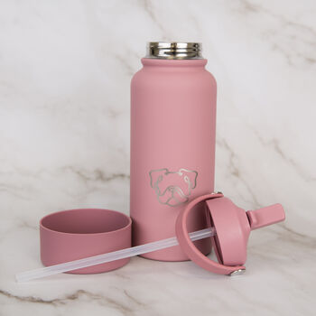 Bulldog 30oz Water Bottle With Removable Dog Bowl In Pink/ Grey/ Cream, 2 of 10
