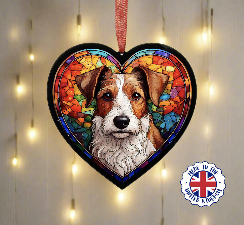Fox Terrier Stained Glass Effect Heart Suncatcher, 1 of 5