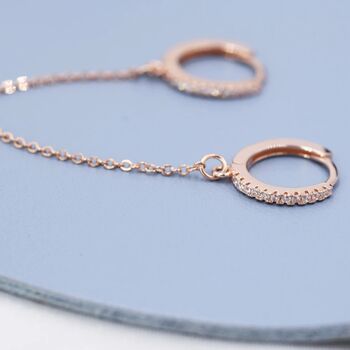 Double Piercing Cz Hoop Earrings With Linking Chain, 4 of 8