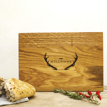 Antlers Personalised Oak Wood Chopping Board, 2 of 3