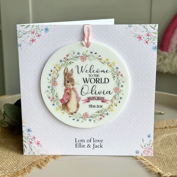 New Baby Rabbit Floral Card Pink, 2 of 3