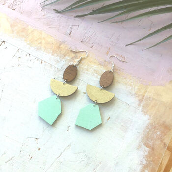 Statement Geometric Abstract Wooden Earrings, 3 of 4