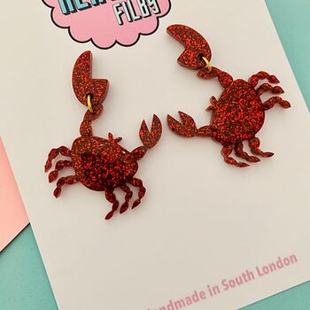 Red Glittery Crab Glitter Earrings, 2 of 3