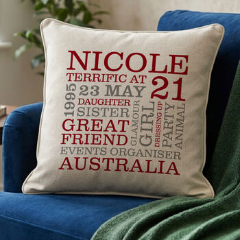 Personalised 21st Birthday Word Art Cushion, 6 of 8