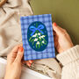 Christmas Card In With Blue Gingham Pattern And Mistletoe, thumbnail 2 of 3