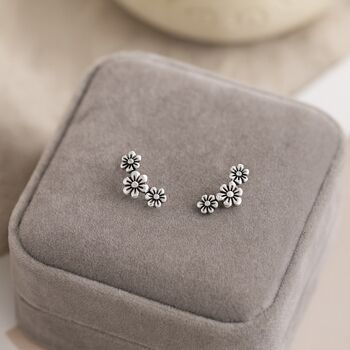 Sterling Silver Triple Flower Stud Earrings, 2 of 9