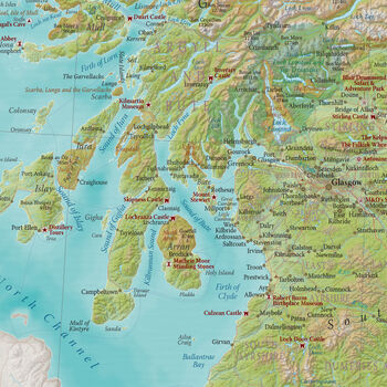 Travel Map Of Scotland Topographic Terrain, 3 of 5