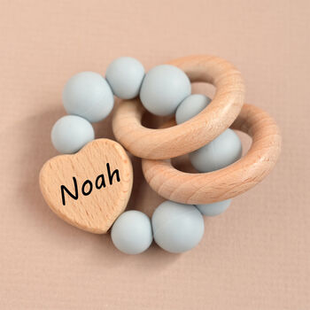 Personalised Blue Baby Teether With Heart, 2 of 3