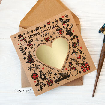 Surprise Scratch Reveal Personalised Christmas Card Kraft, 2 of 3
